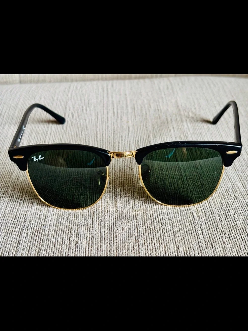 Ray-Ban Black & Gold Clubmaster Sunglasses with Dark Green Lenses